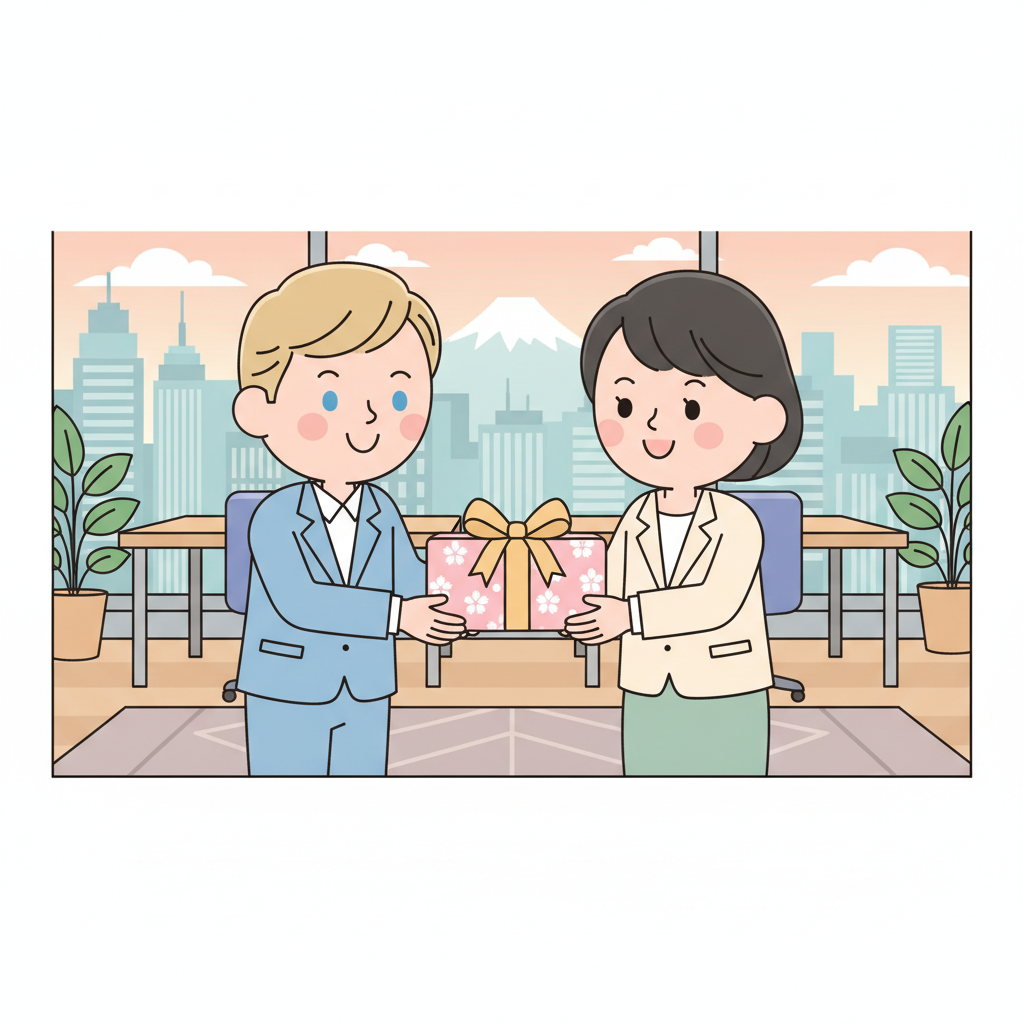 Japanese business gift-giving: present gifts with both hands and a bow