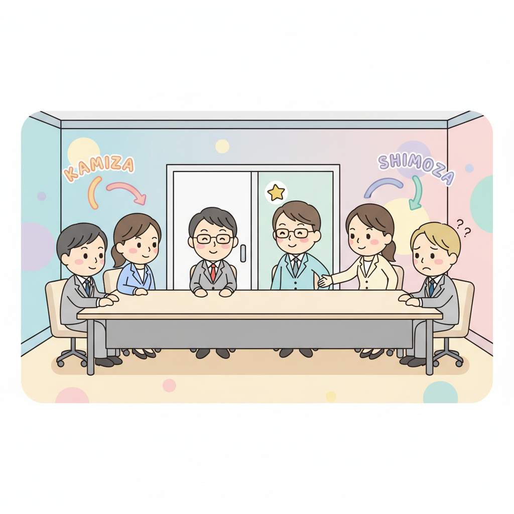 Japanese business seating order: kamiza seat of honor and shimoza lower seat