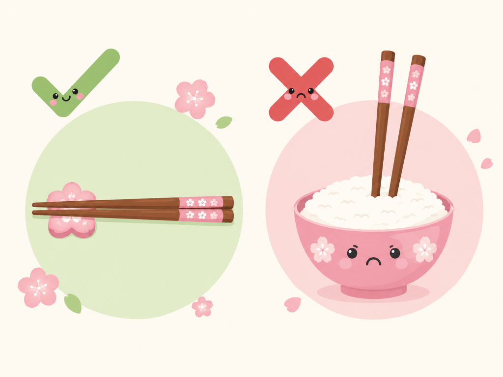 Chopstick etiquette: OK to rest on holder, NG to stick upright in rice