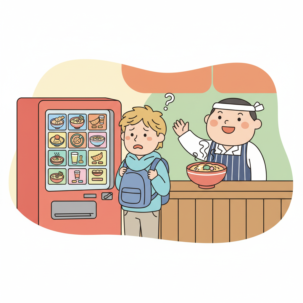 How to use a meal ticket machine at a Japanese ramen shop