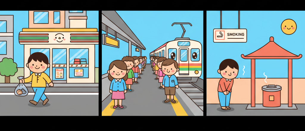 Japanese public space etiquette illustration