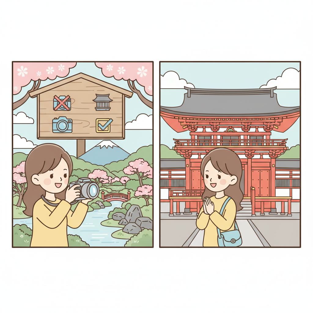 Photography rules at shrines and temples: check signs before shooting