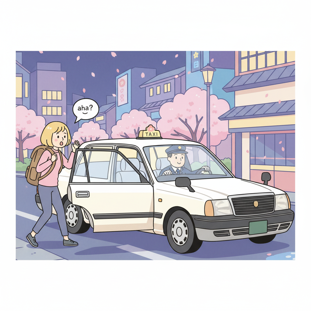 Japanese taxi: automatic door and white-gloved driver etiquette